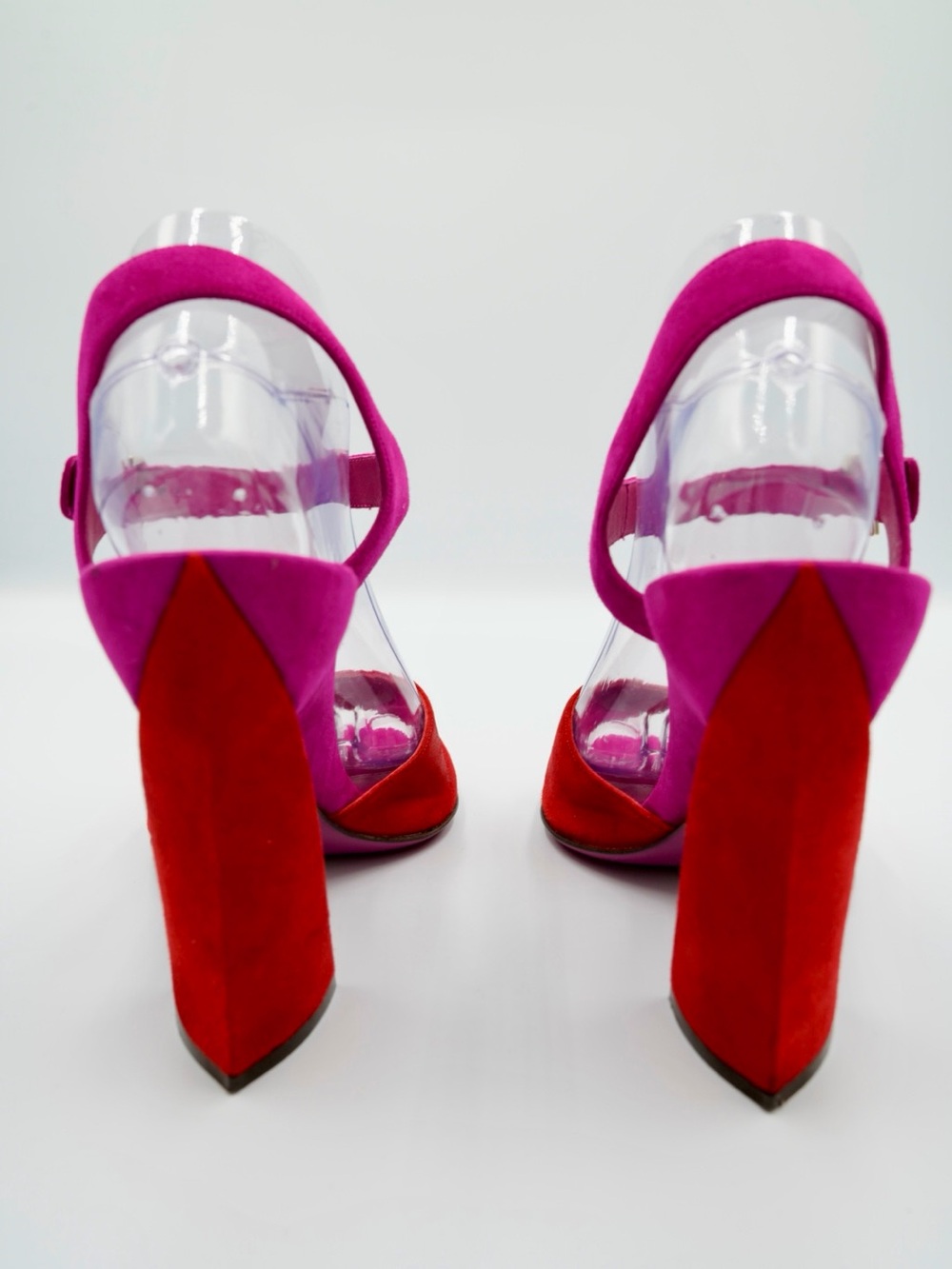 Salvatore Ferragamo Aede Colorblock Suede Sculptural Heel Sandals Size 10 - Picture 2 of 6